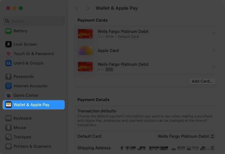 Select Wallet  Apple Pay on the Left