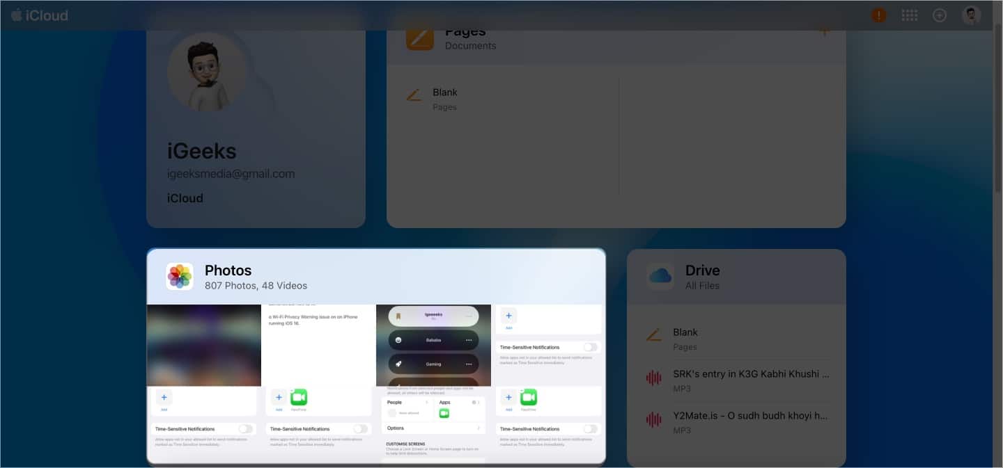 Select photos app from iCloudcom