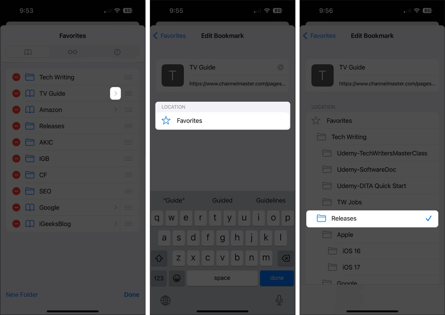 Select the right side arrow Select Favorites under Location and then select Location