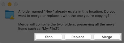 Stop Replace or Merge folders on Mac