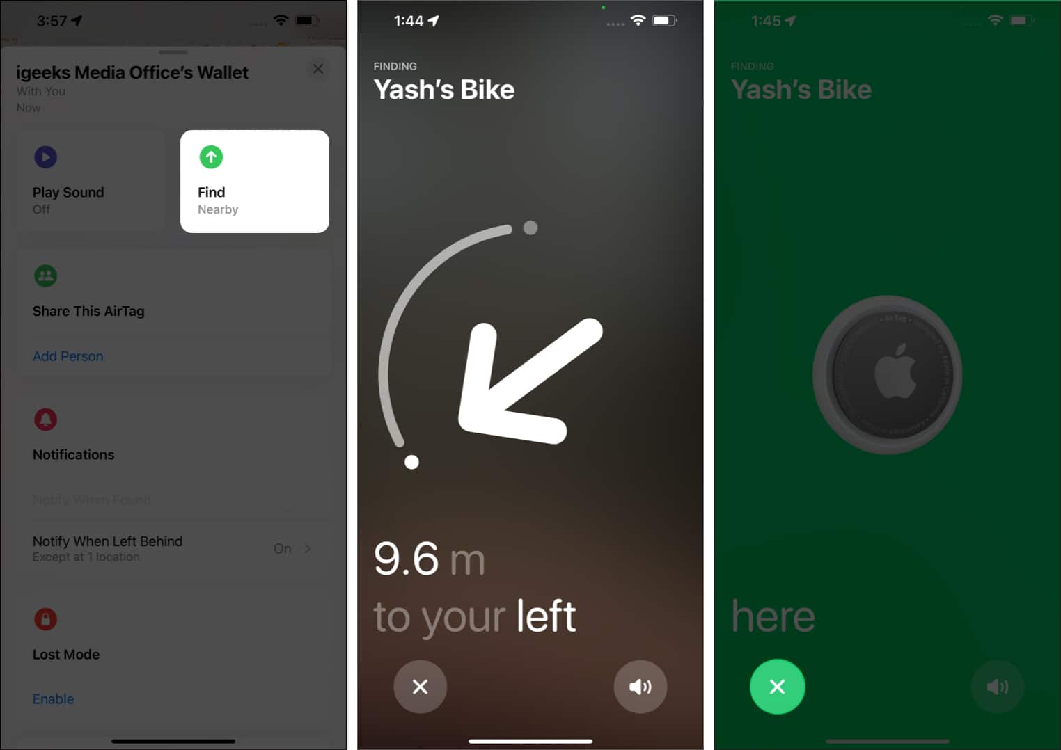 Tap Find close to exit navigation in Find My