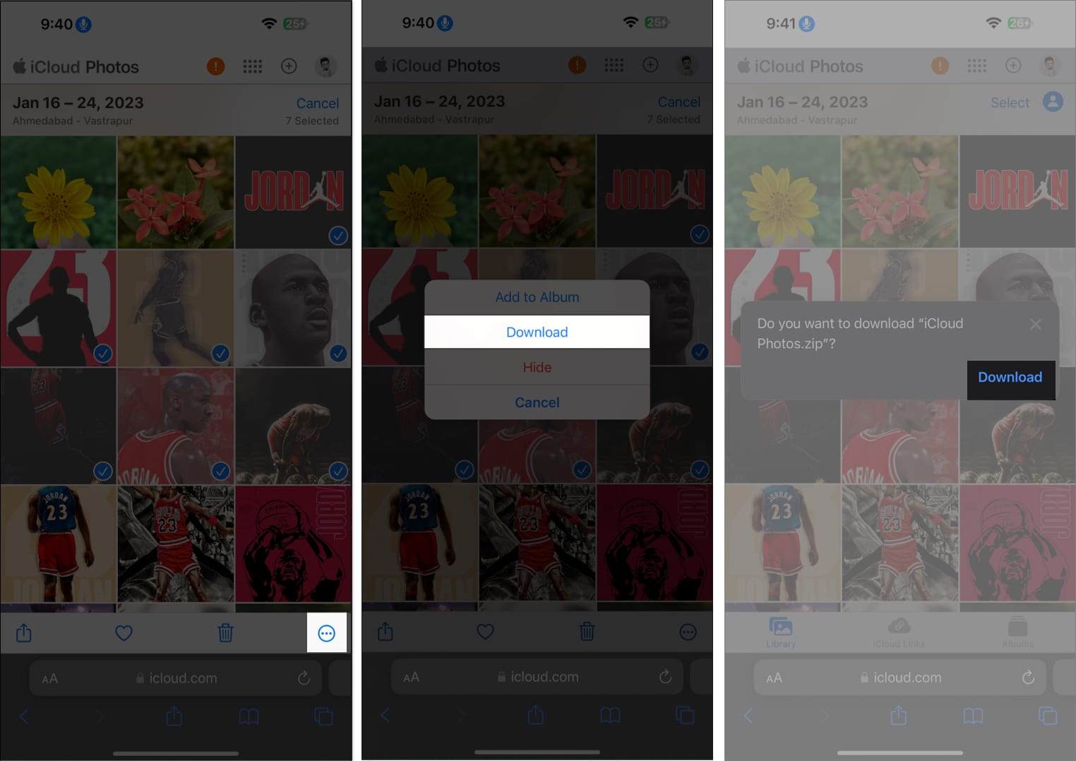 Tap the three dot icon download download in iCloud