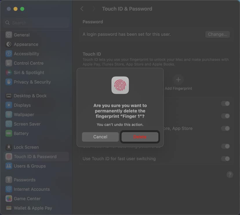 click delete button