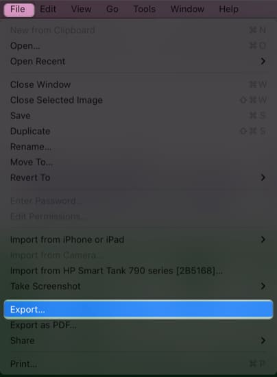 click file select export in image preview