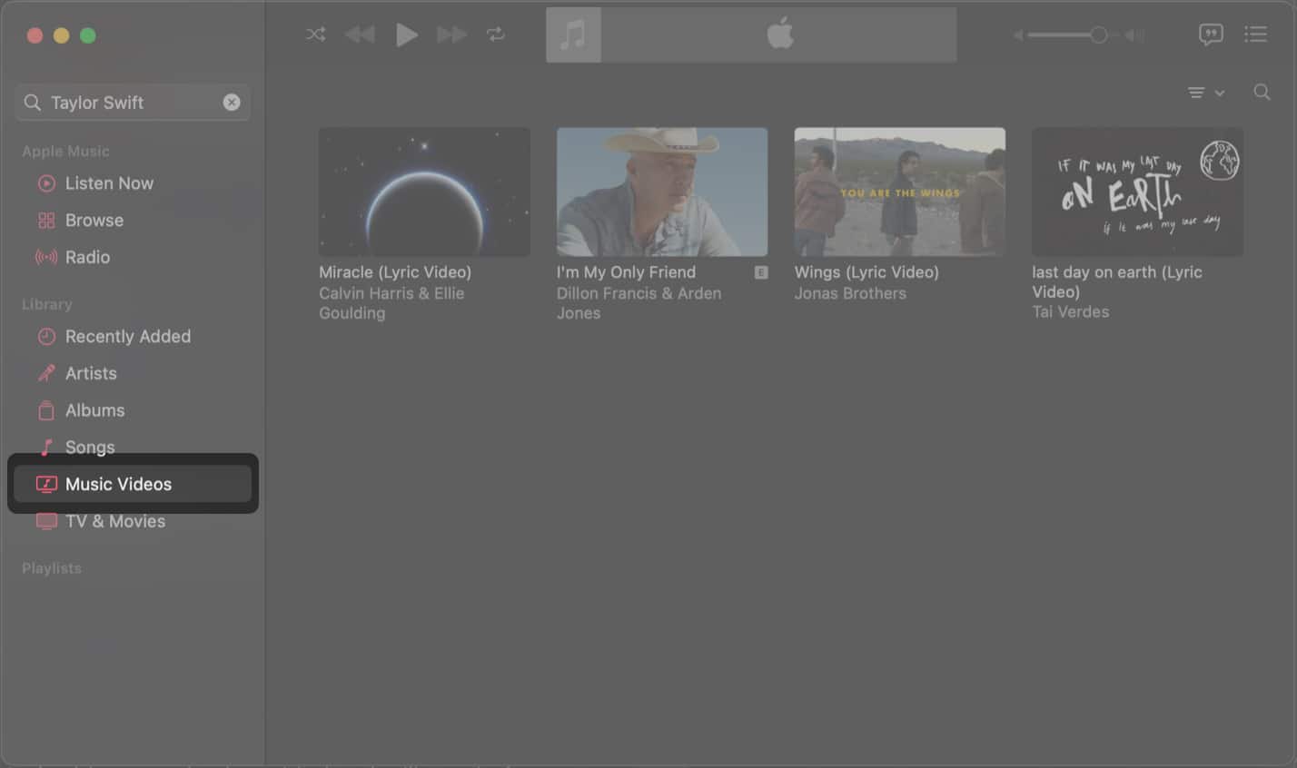 click music videos from sidebar