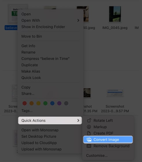 click quick actions select convert to image in preview