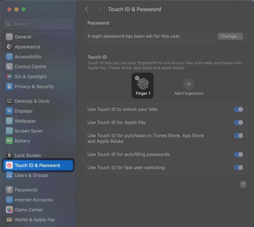 delete the registered fingerprint