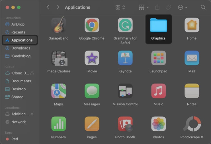 drag and drop graphics folder into applications folder