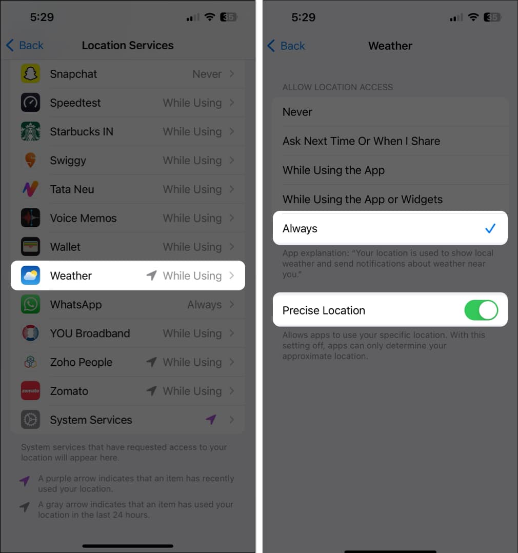 enable location access for weather