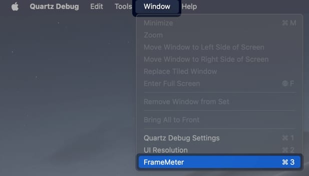 enable quartz debug framemeter