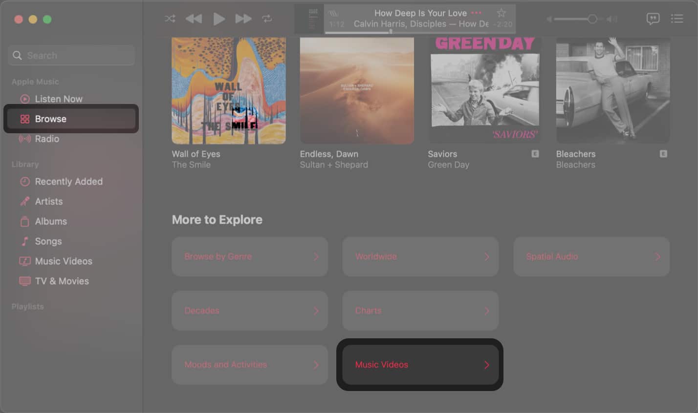 find music videos from browse tab on mac