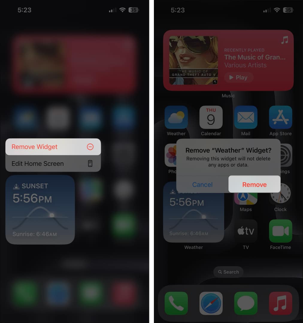 remove the weather widget