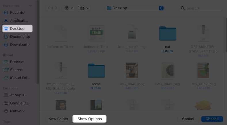 select a folder click select options in image export