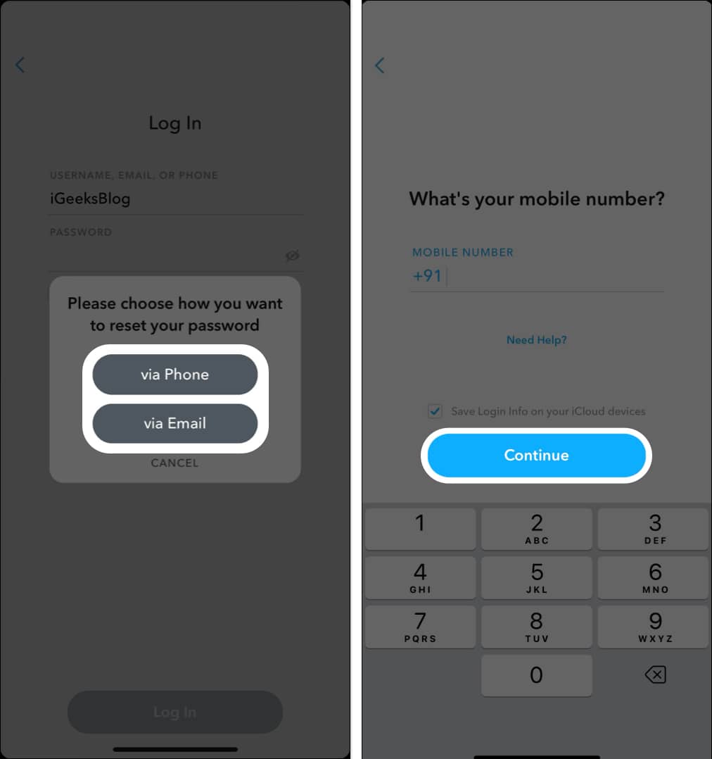 select an option and tap continue
