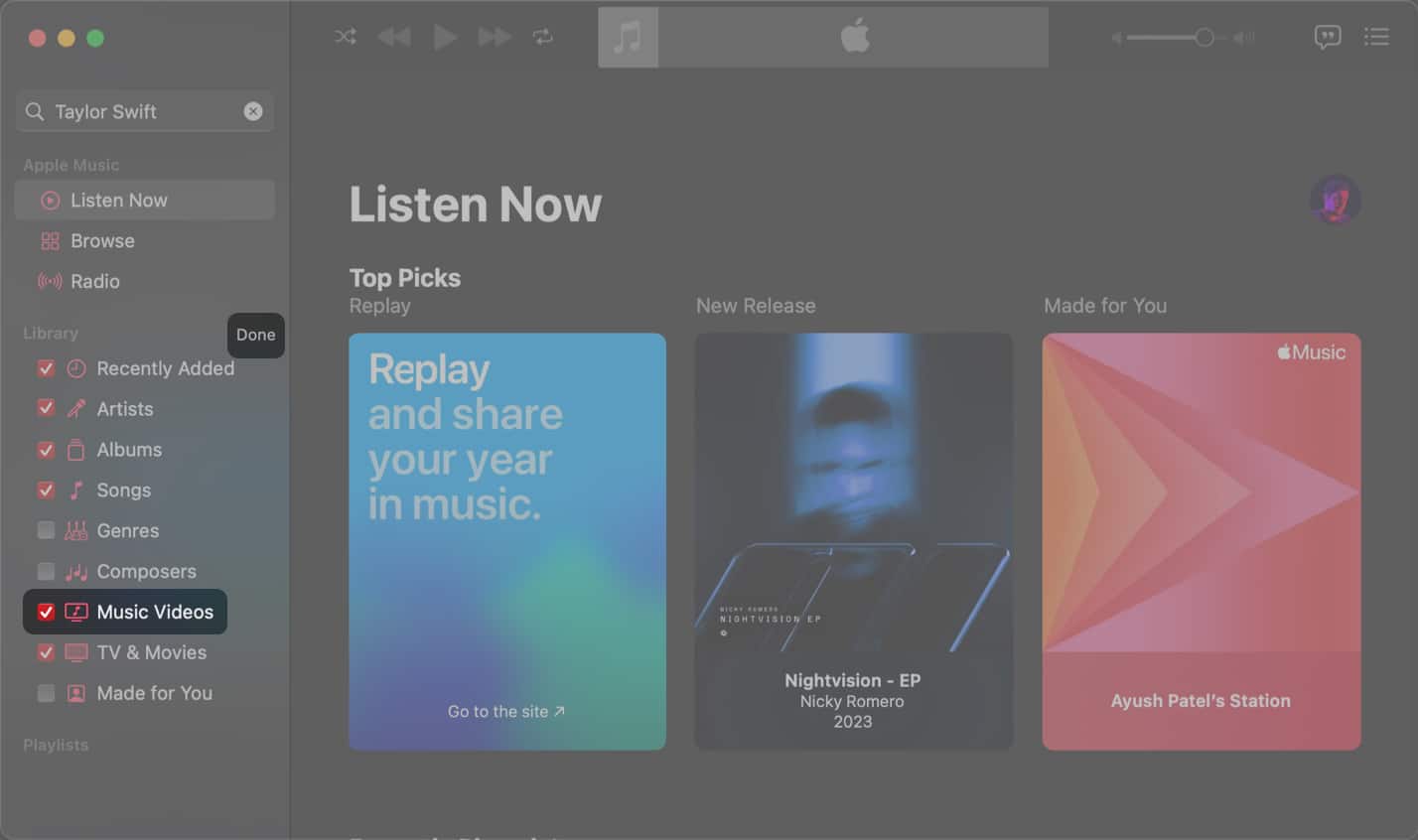 select the apple music option