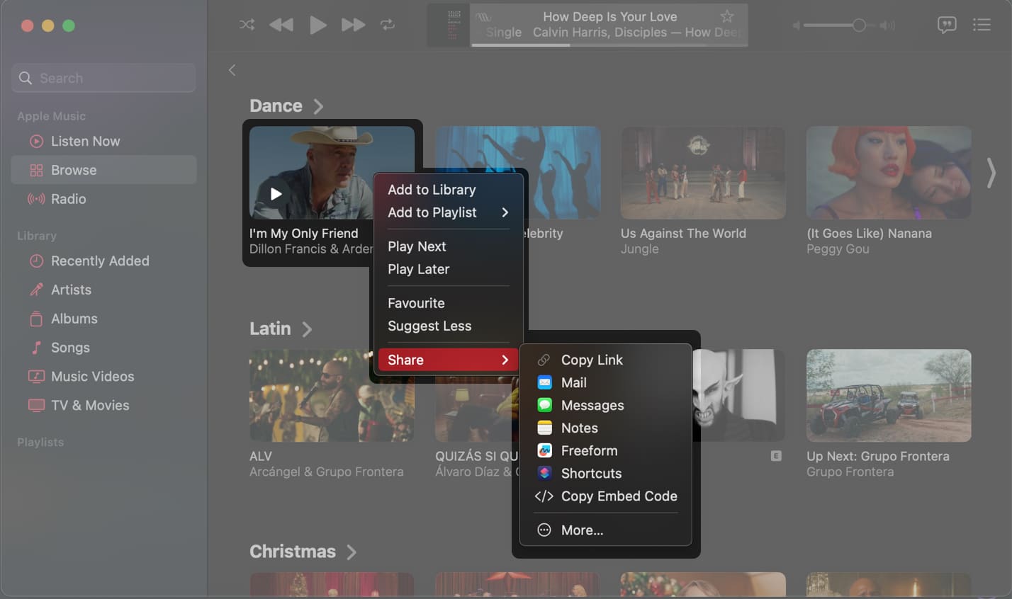 share a music video on mac