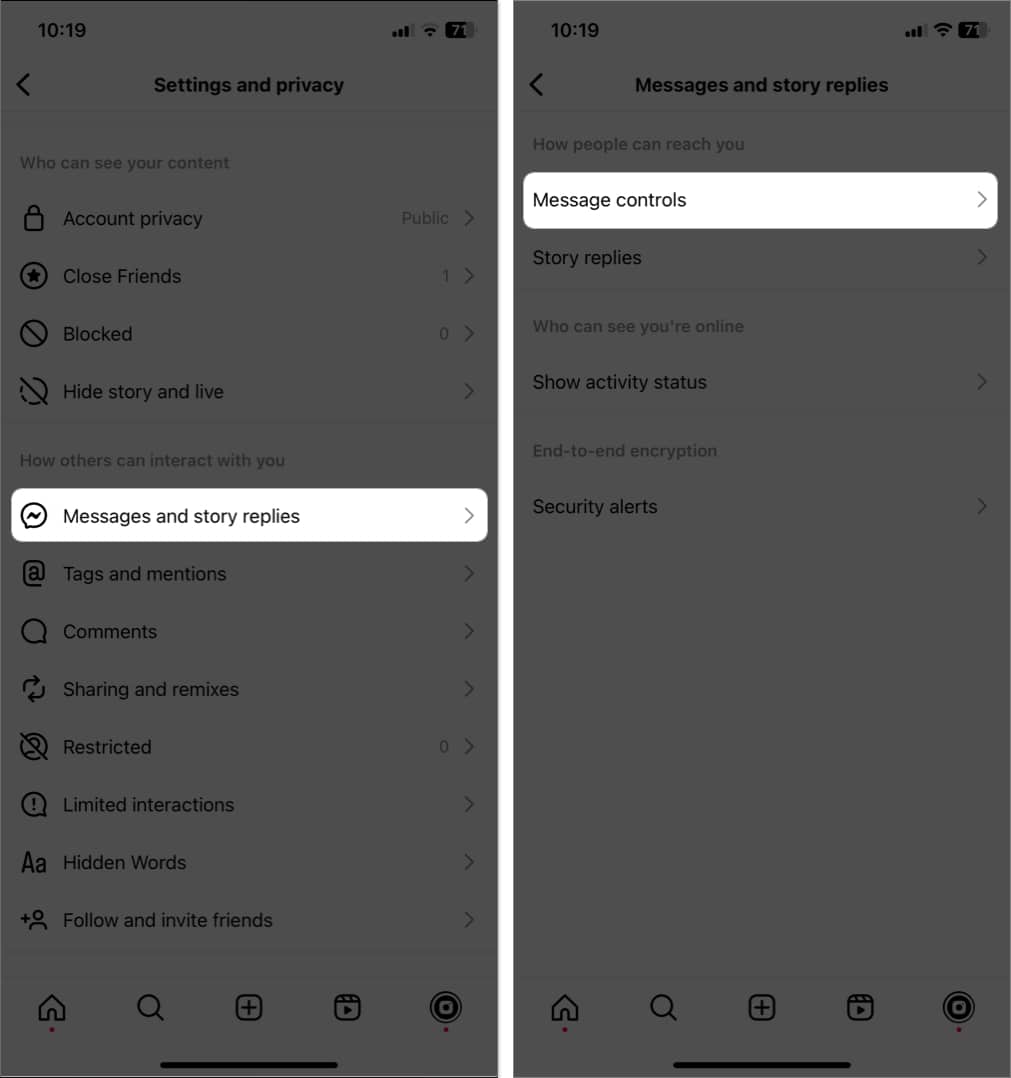 tap messages and story replies message controls in instagram