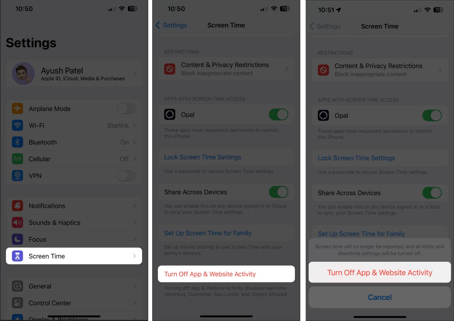 turn off website and app activity