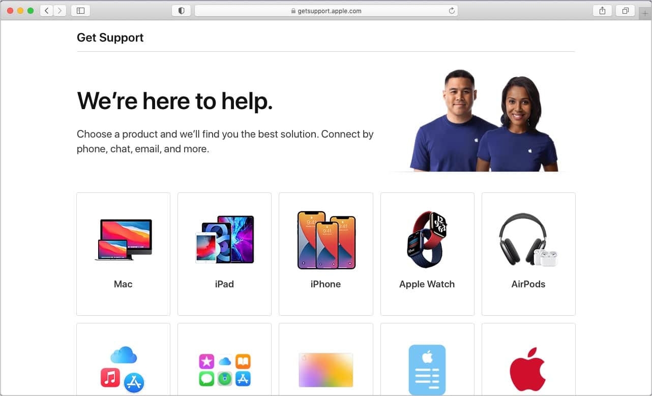 Visit getsupport apple com and choose an option