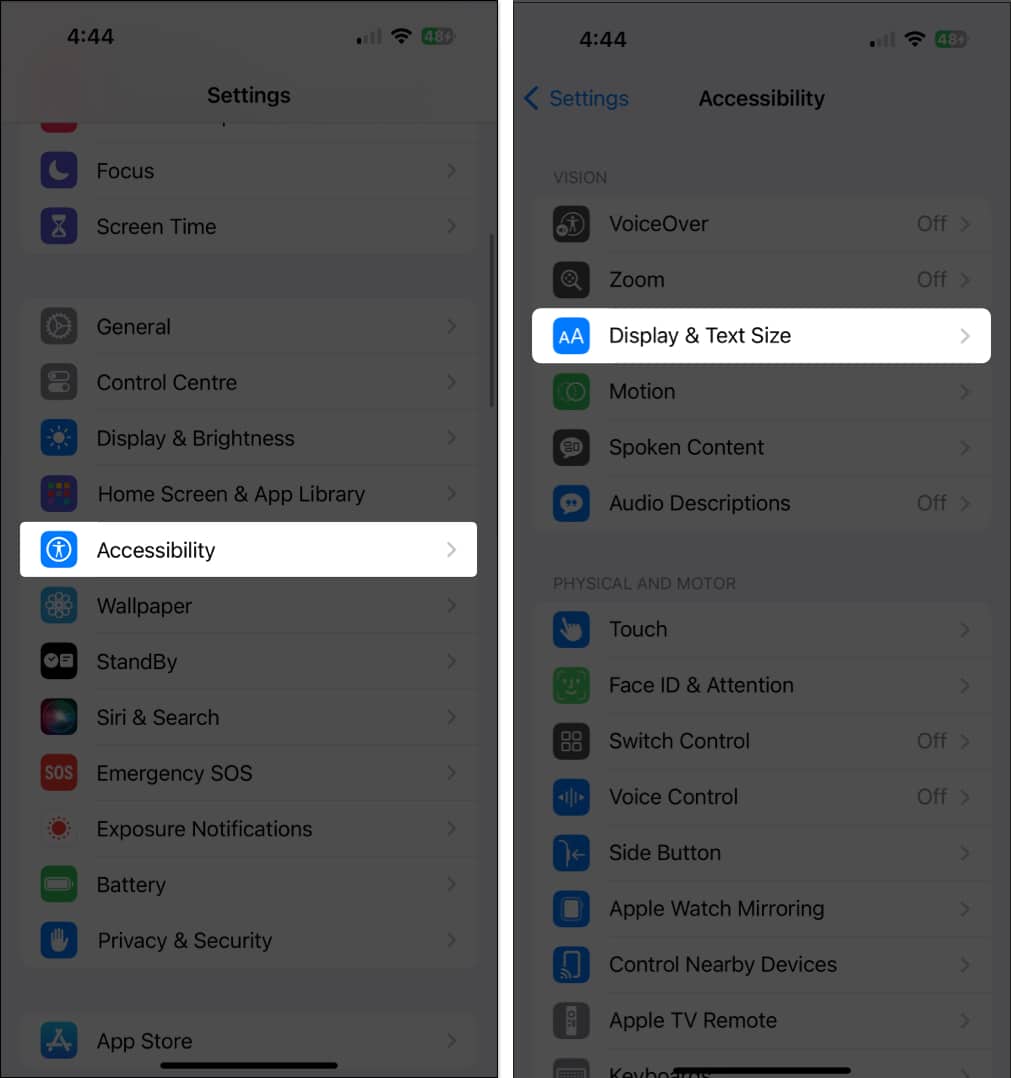 Accessibility Display Text size