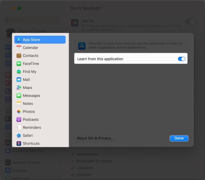 Choose tools from the left pane toggle off Learn from this application and choose Done