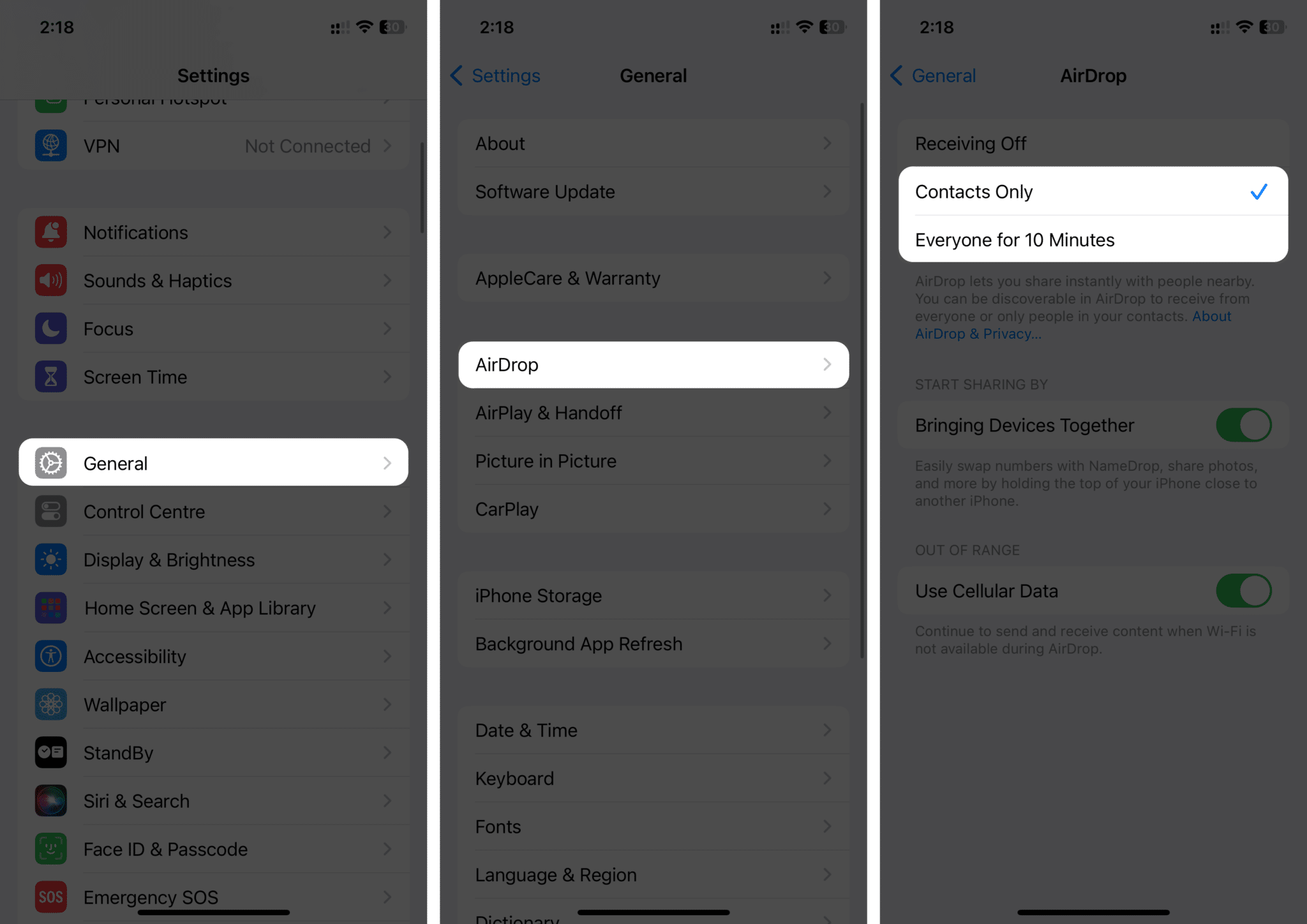 Enable AirDrop from Settings in iOSpng