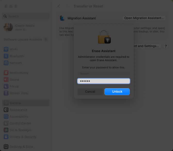 Enter your Mac password Unlock