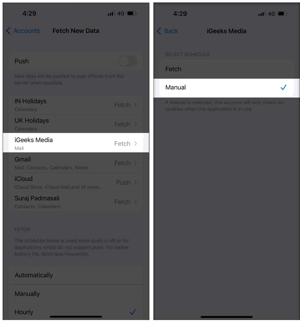 For Secondary Account  select Manual as the fetch schedule