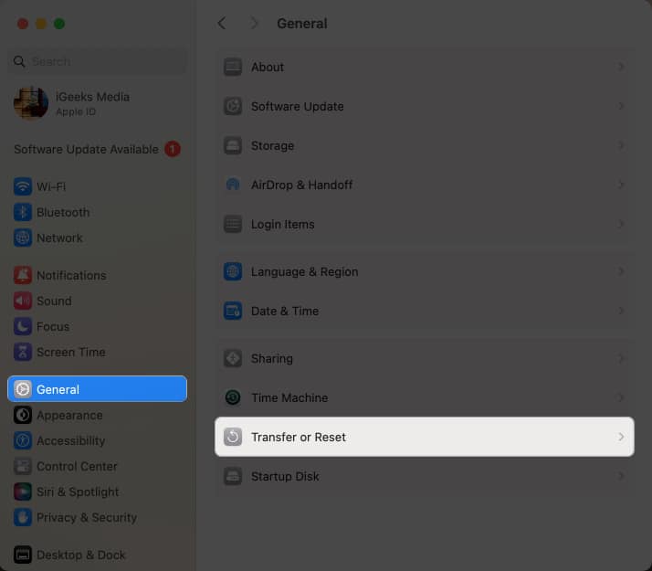 General Transfer or reset