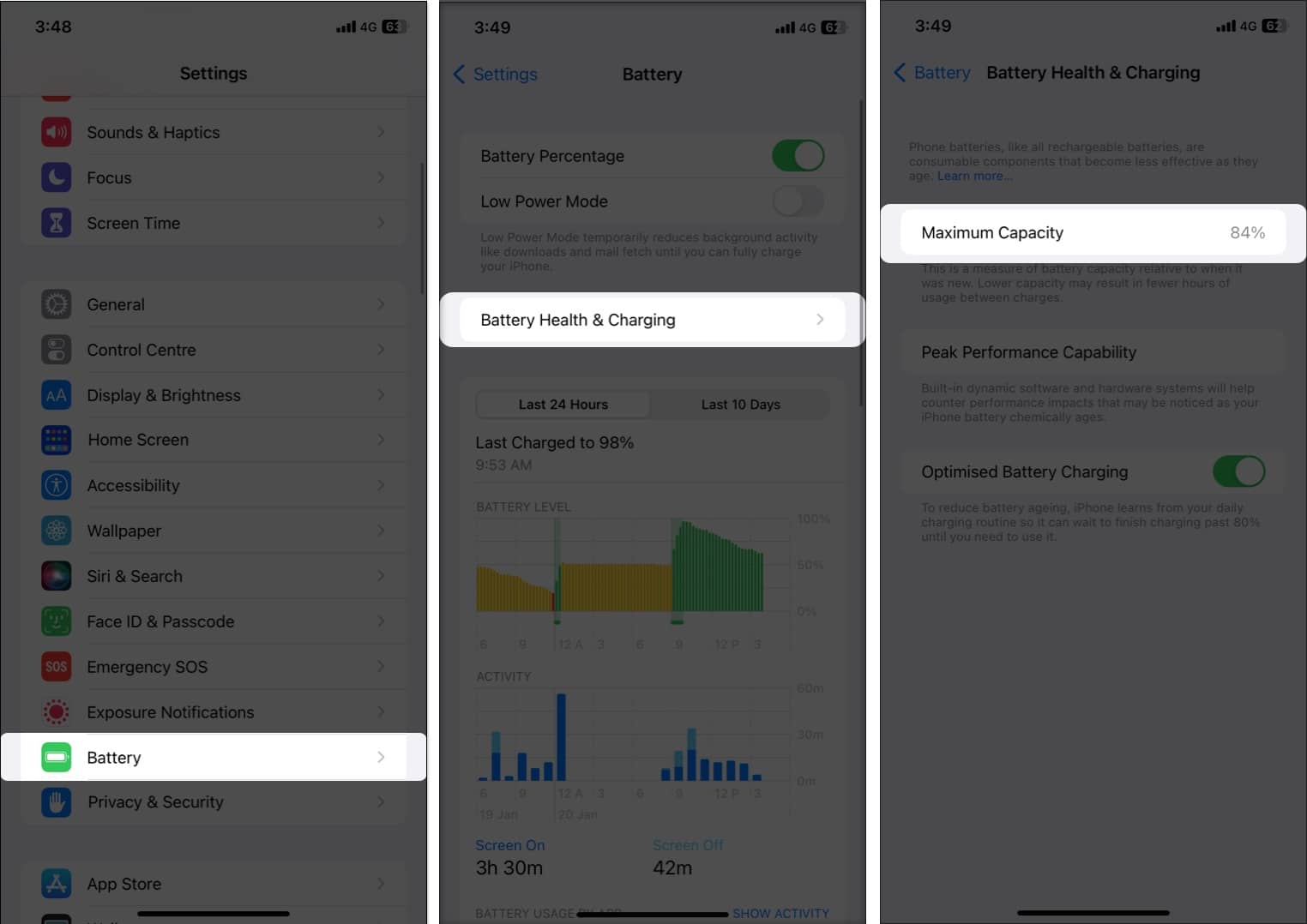 Go to Settings Battery Battery Health  Charging Check Maximum Capacity