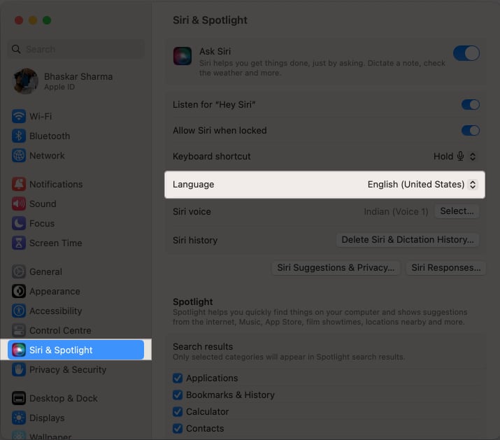 Go to System Settings Siri  Spotlight and click Language