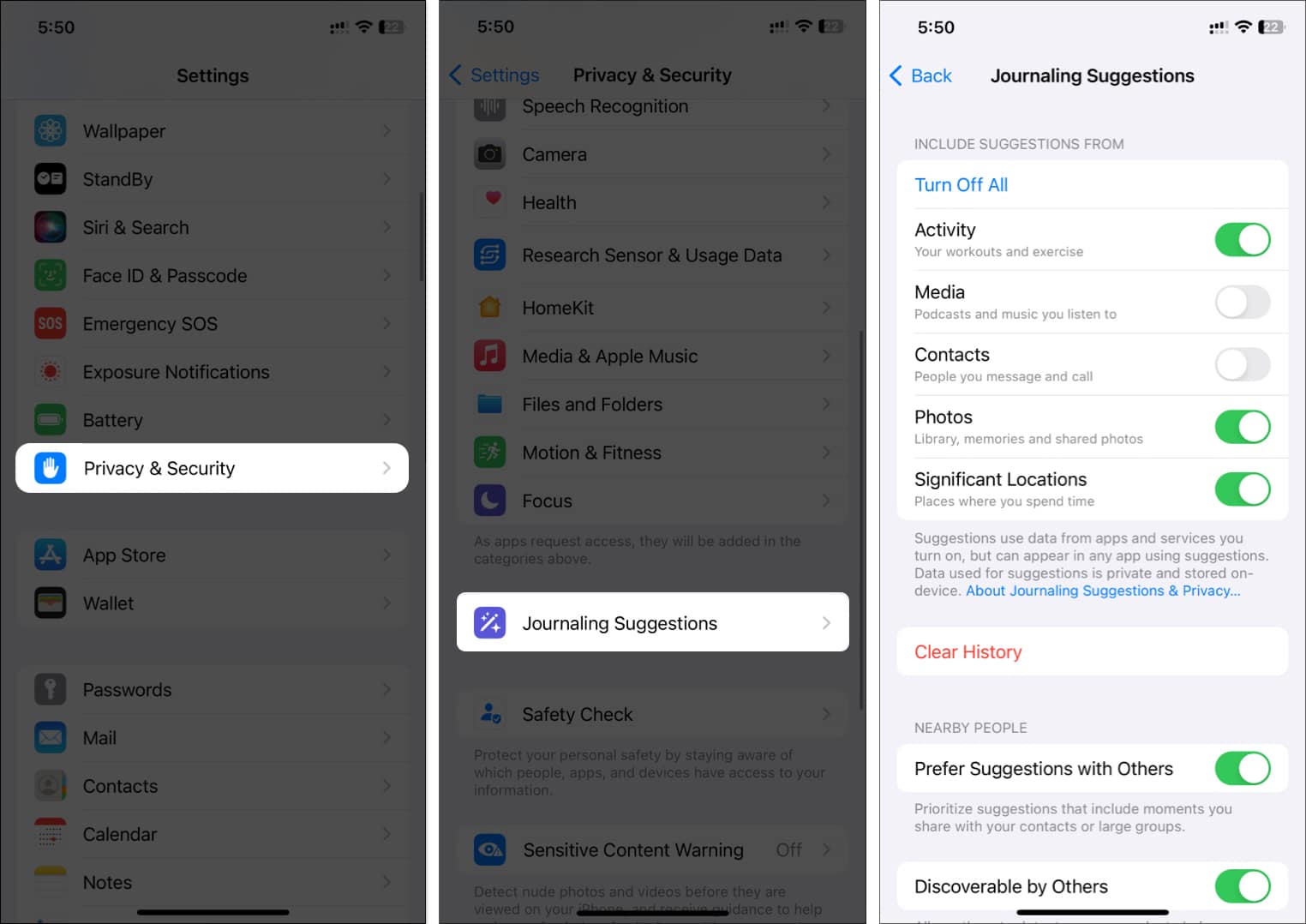 Go to privacy and Security select Journaling Suggestions and toggle of the suggestions you don't want