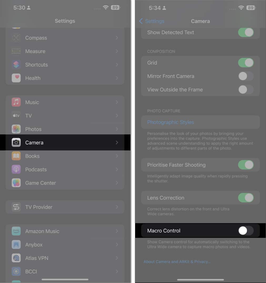 Go to settings camera turn off macro control