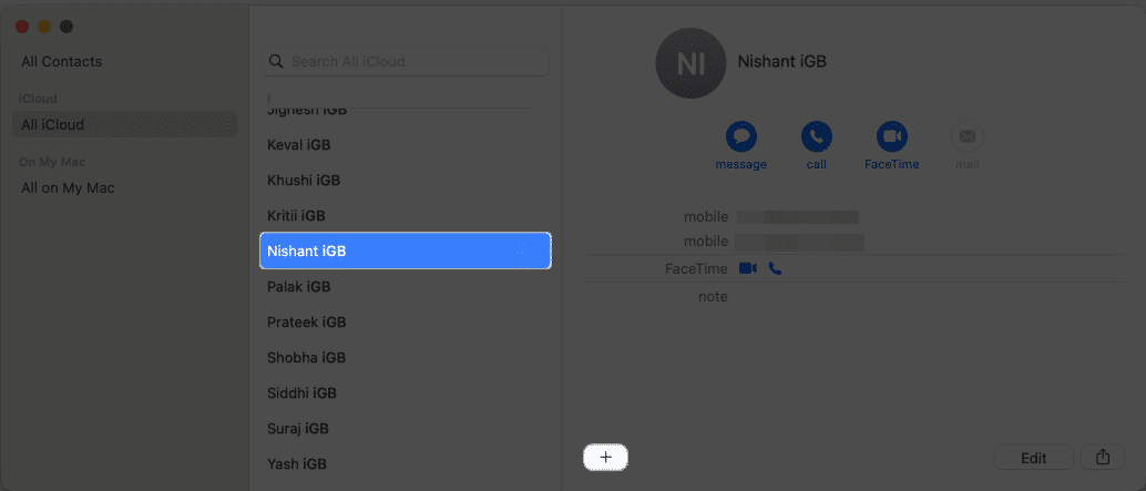 Launch the Contacts app select the contact and click the + icon