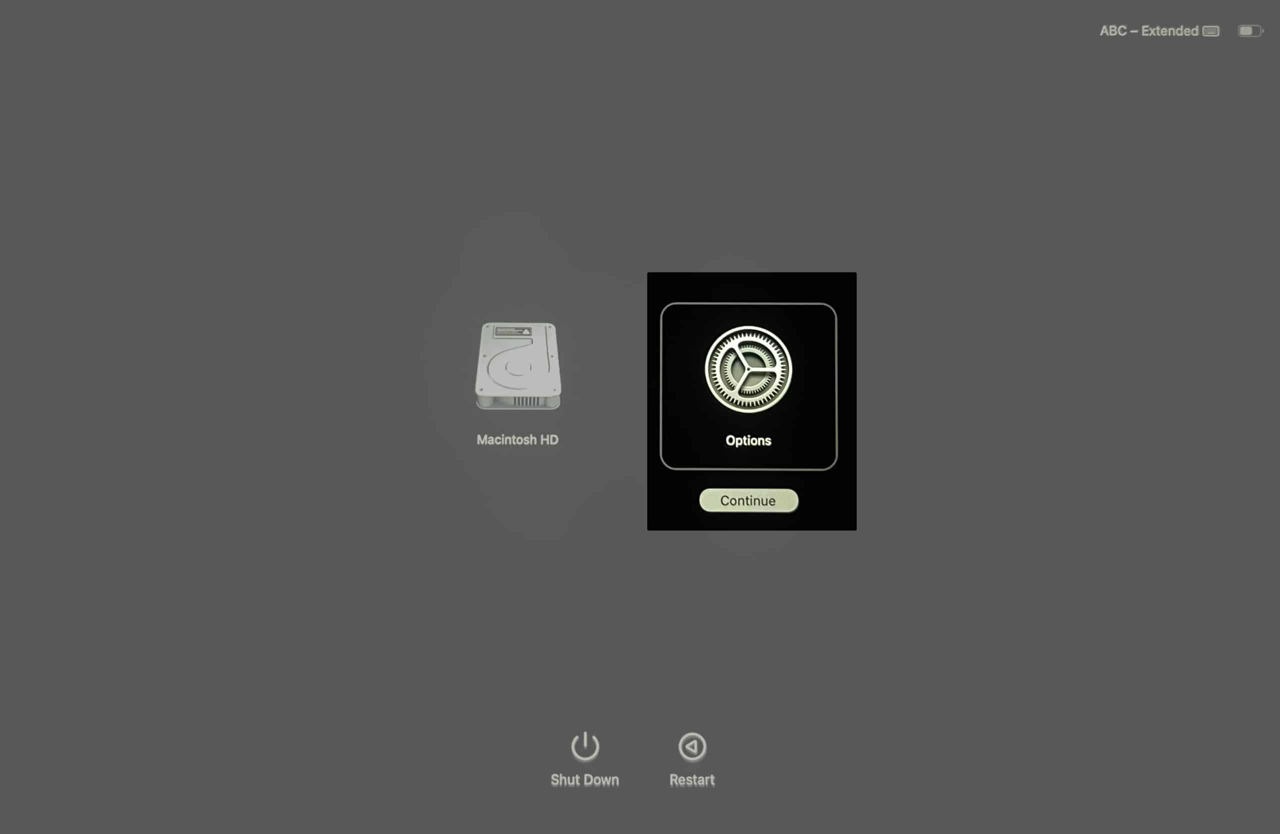 Long press the power button select options and click Continue