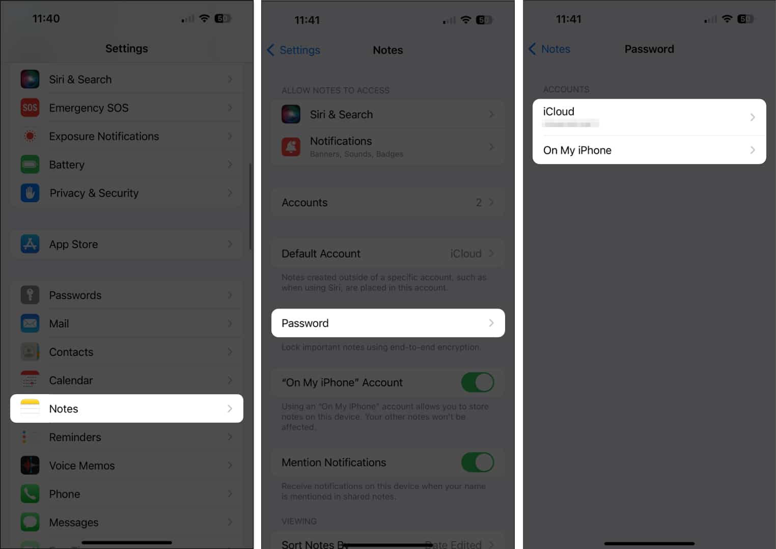 Notes Password Account