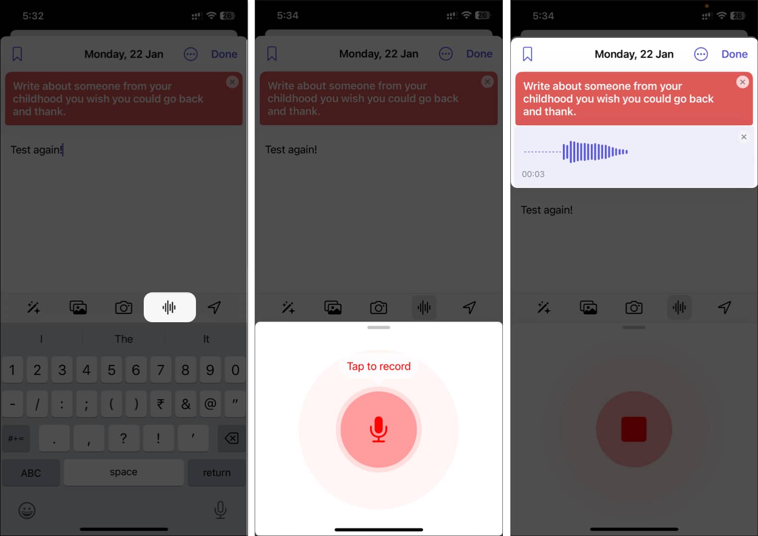 Tap the recorder icon record audio message send and tap done
