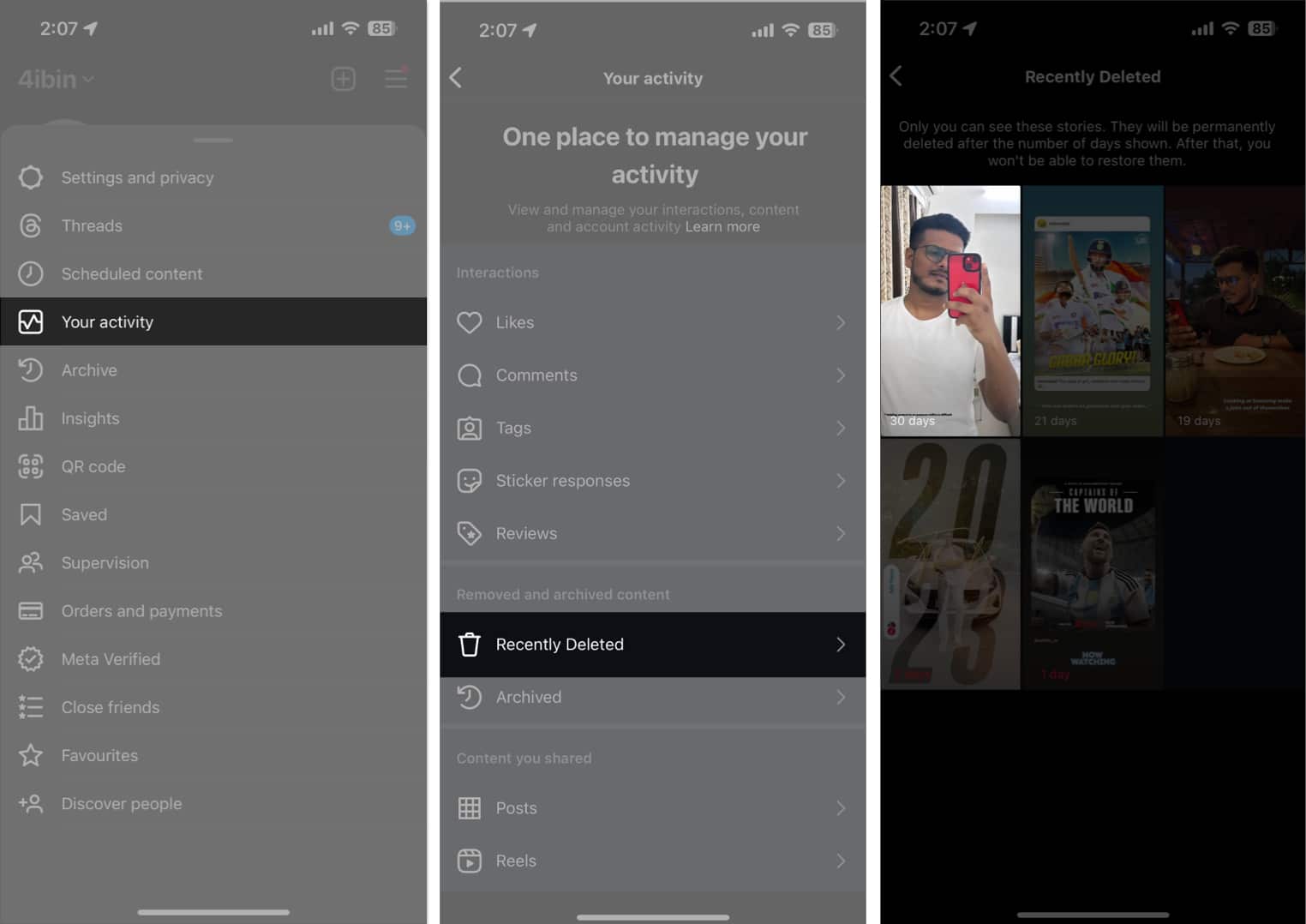 Your activity recently deleted select a picture