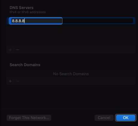 add dns addresses click ok in wi fi settings