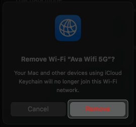click remove in wi fi settings