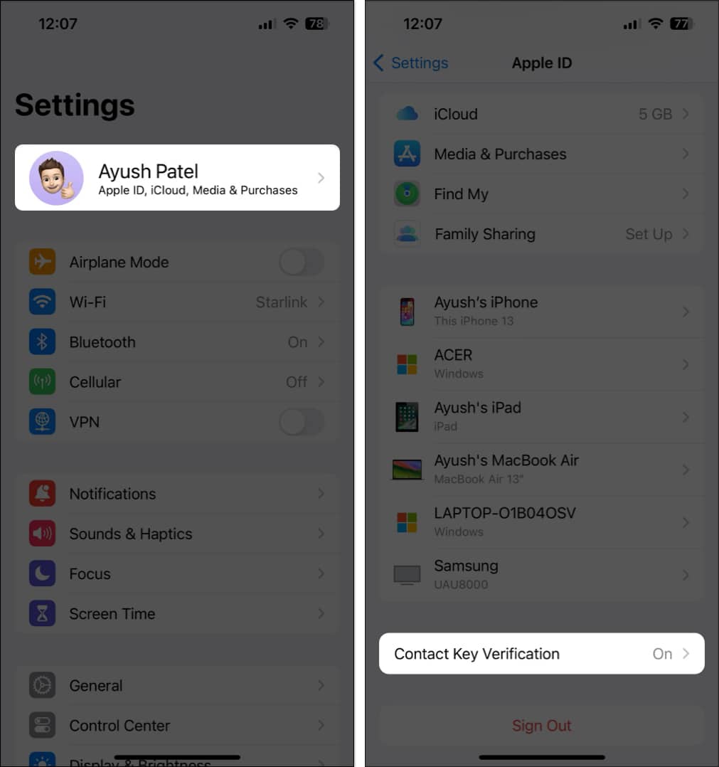 go to apple id banner contect key verification