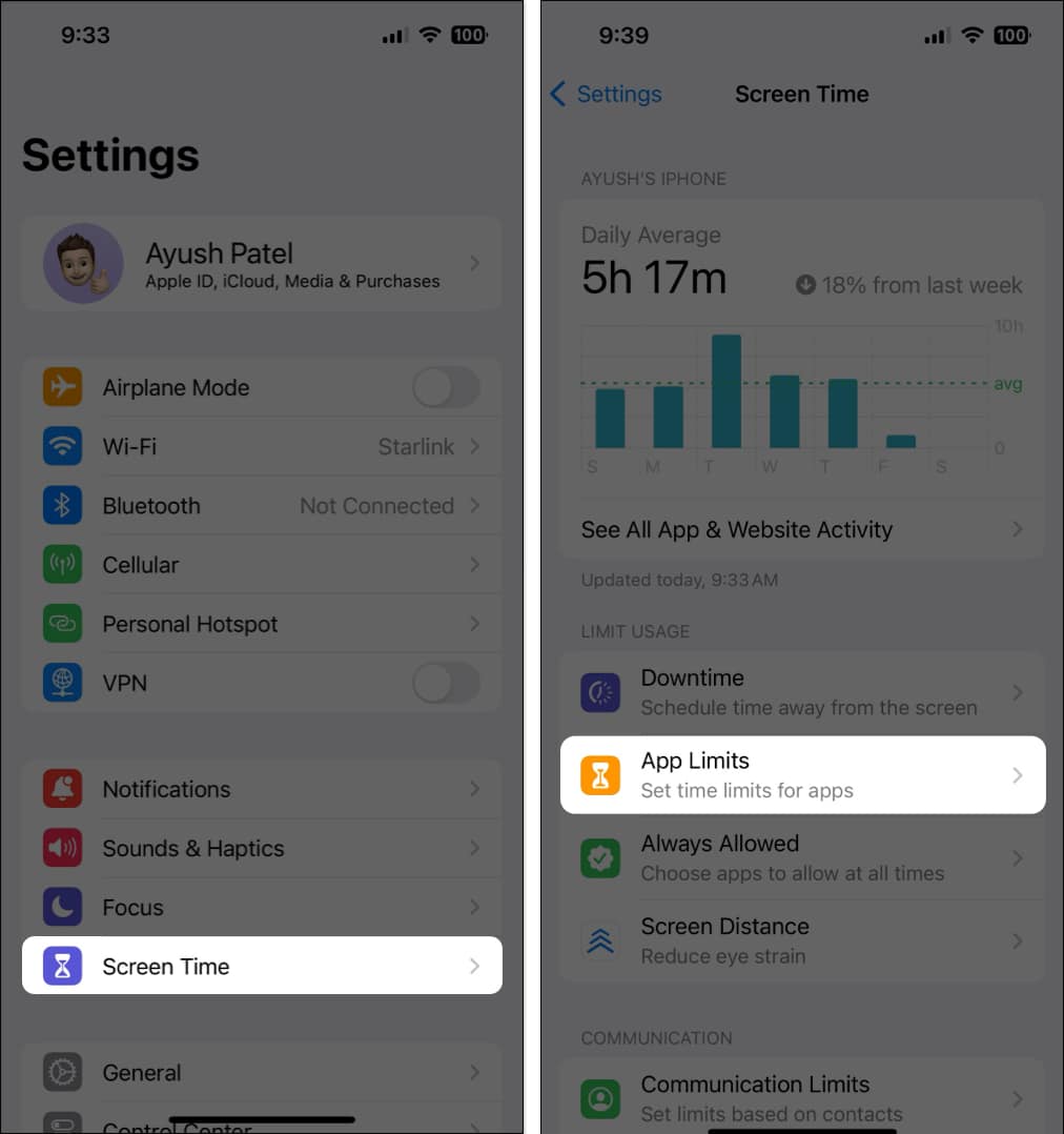 go to screen time app limits