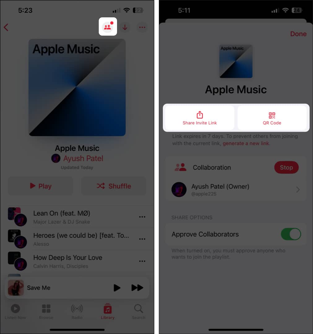 share invite to the playlist