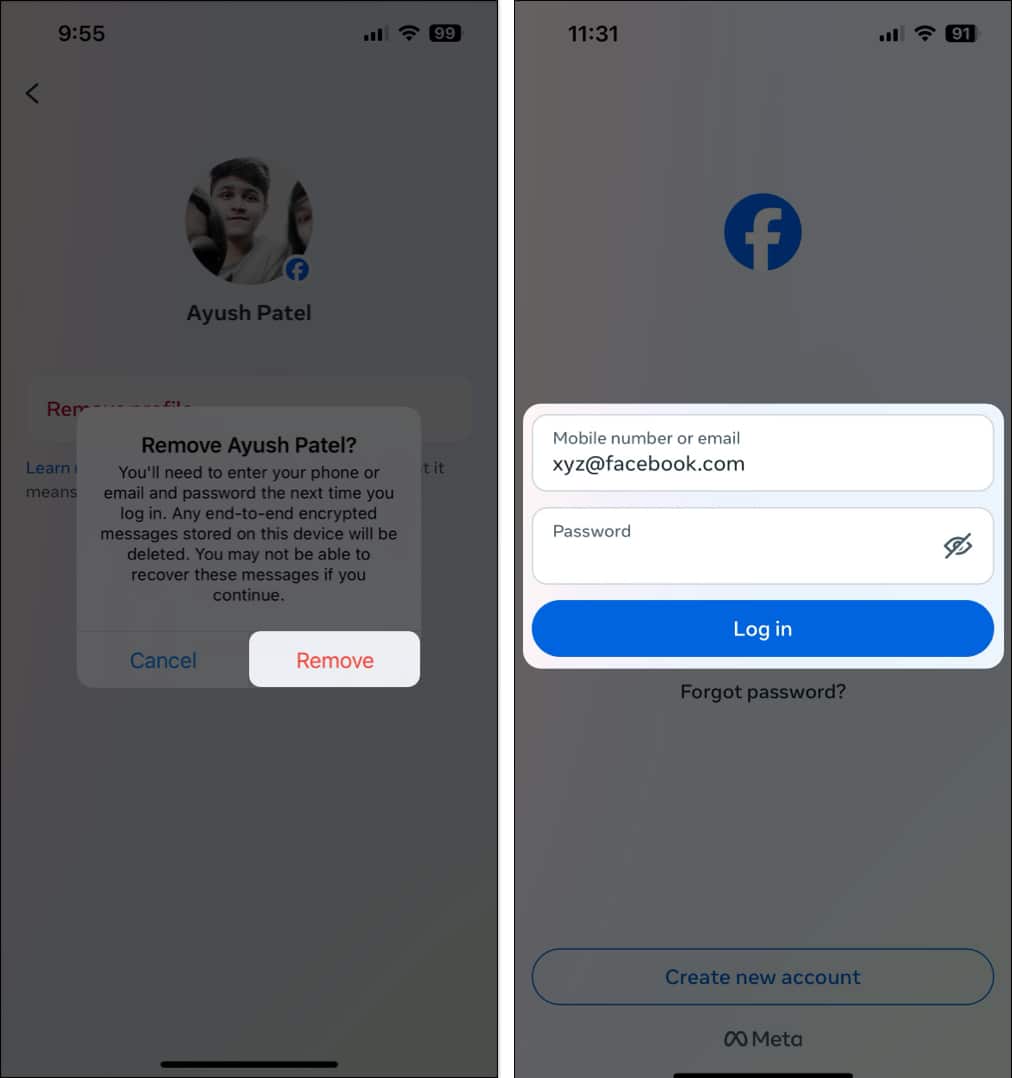 tap remove and re login