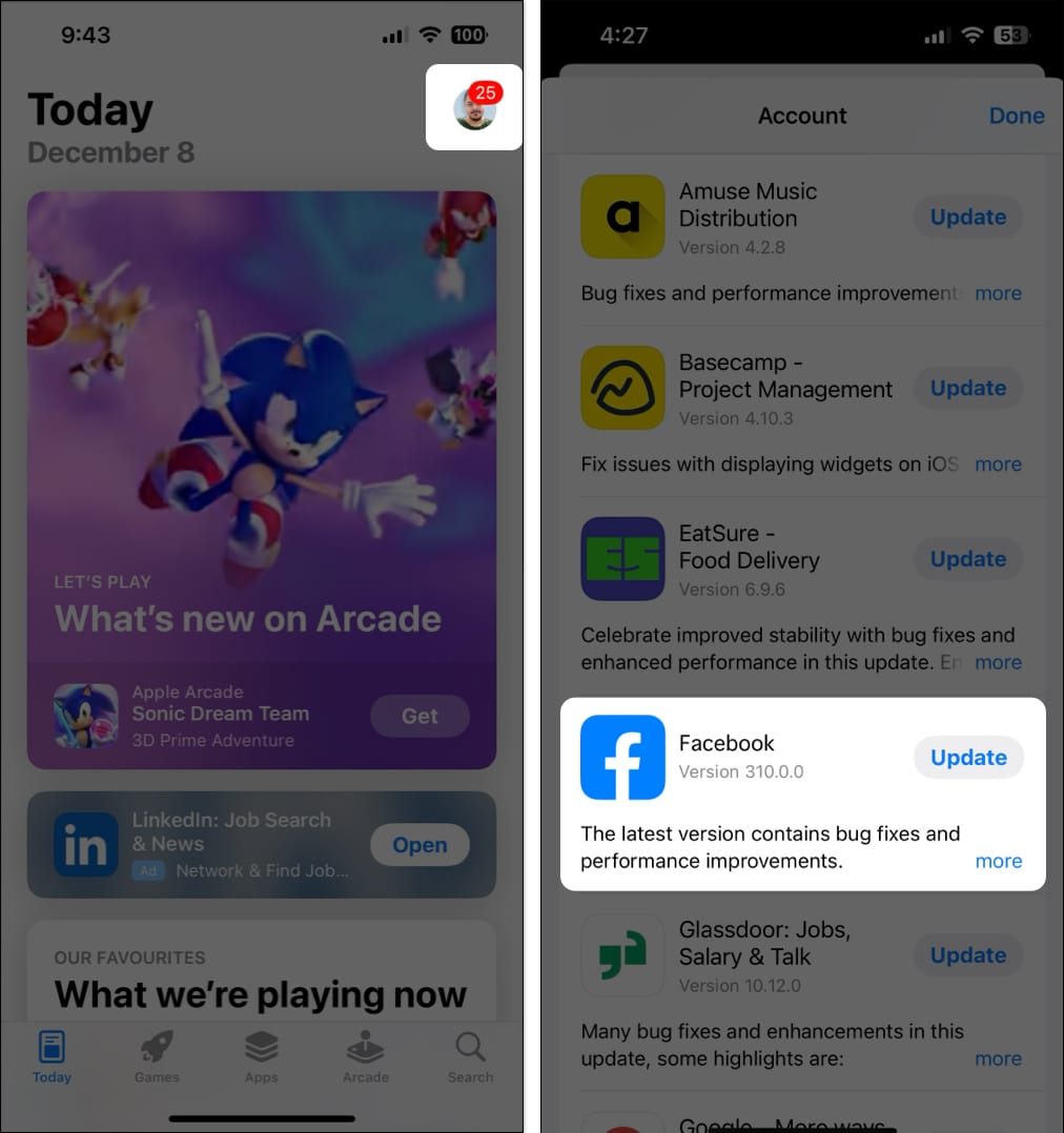update facebook