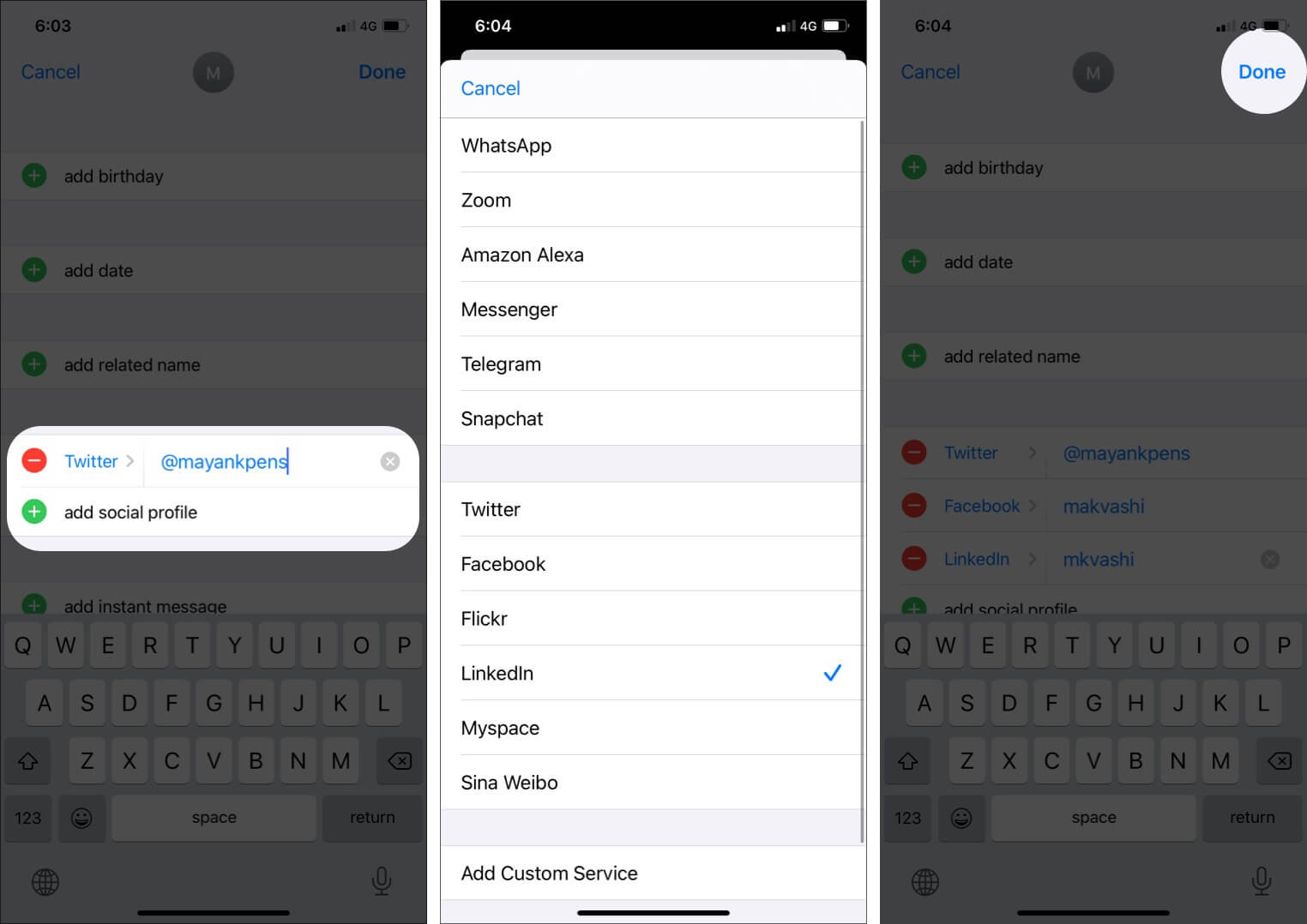 Add FaceBook Twitter and Other Social Profiles to iPhone Contacts