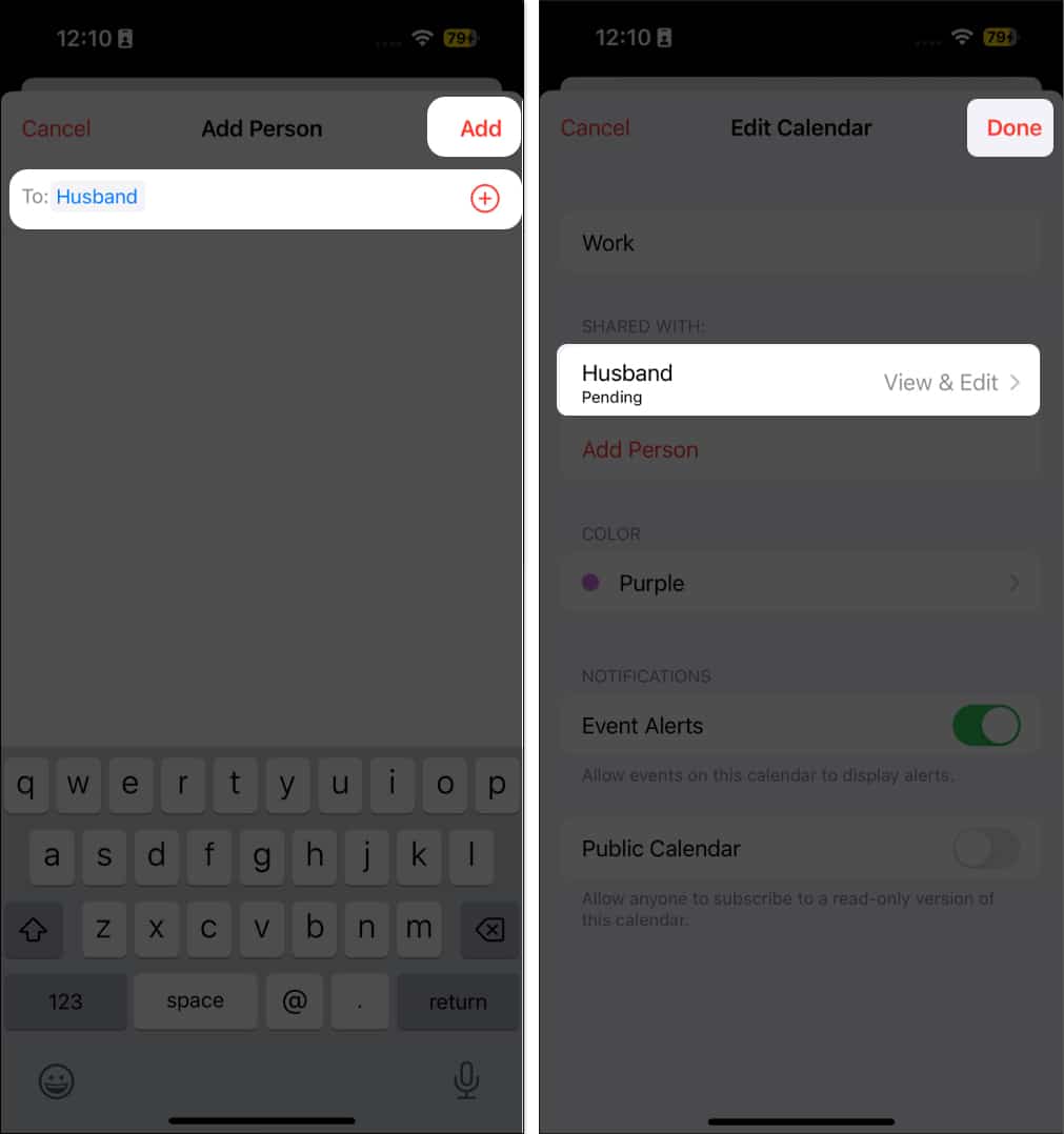 Add name or email tap Add and Then done