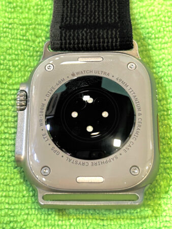 Back of Apple Watch with information on series name case size case material connectivity details WR resistance and more