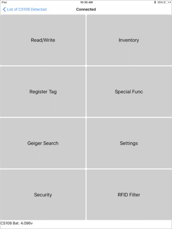 CS108 RFID Reader iPhone and iPad App