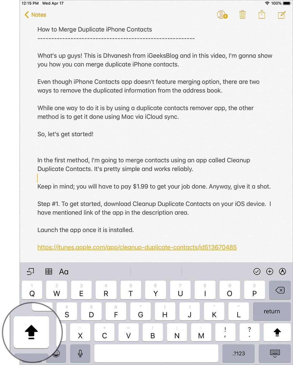 Caps Lock Keyboard Shortcut on iPad